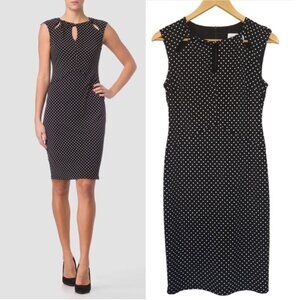 Joseph Ribkoff Black White Polka Dot Sleeveless Fitted Dress